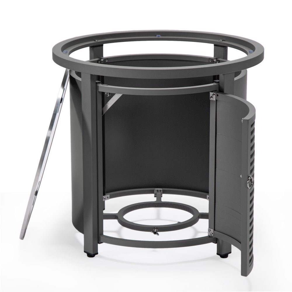 Walbrooke Grey Patio Round Tank Holder with Slats Design in Grey. Picture 4