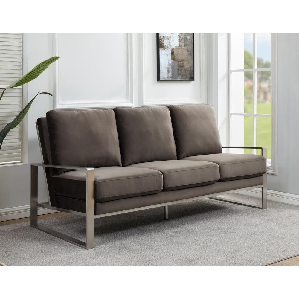 LeisureMod Jefferson Contemporary Modern Design Velvet Sofa With Silver Frame. Picture 2