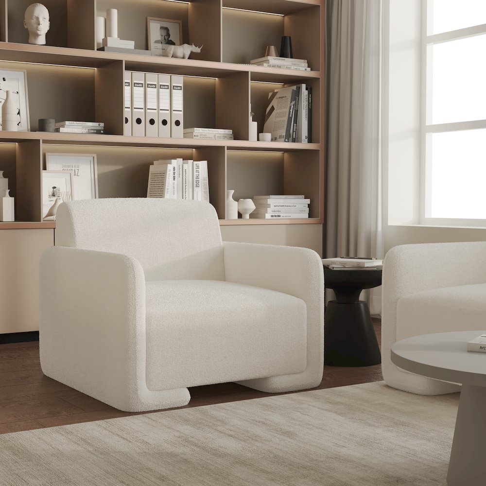 Nyta Collection Modern Accent Chair in White Boucle. Picture 5