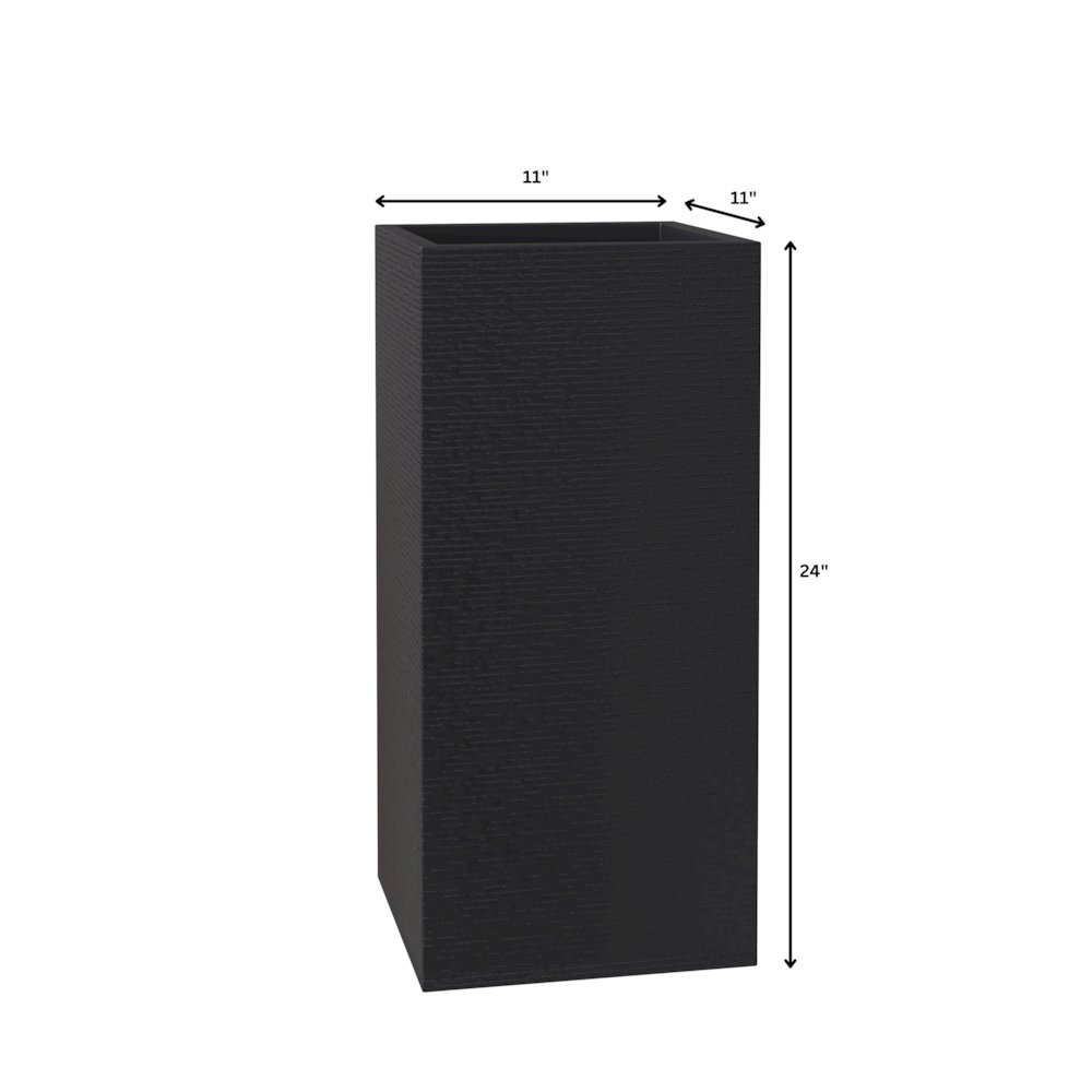 Basalt Series Poly Stone Planter 11" Square 23.6" High in Black. Picture 12