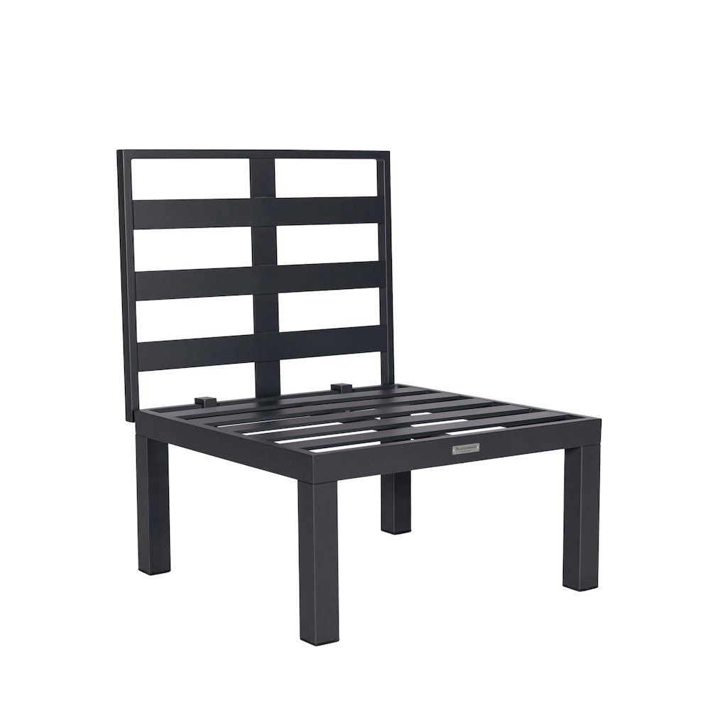 Chelsea 7-Piece Patio Sectional And Fire Pit Table Black Aluminum With Cushions. Picture 1