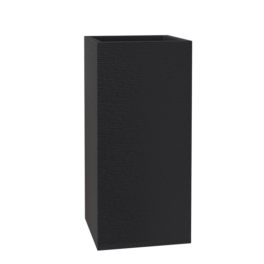 Basalt Series Poly Stone Planter 8.7" Square 19.7" High in Black. Picture 1