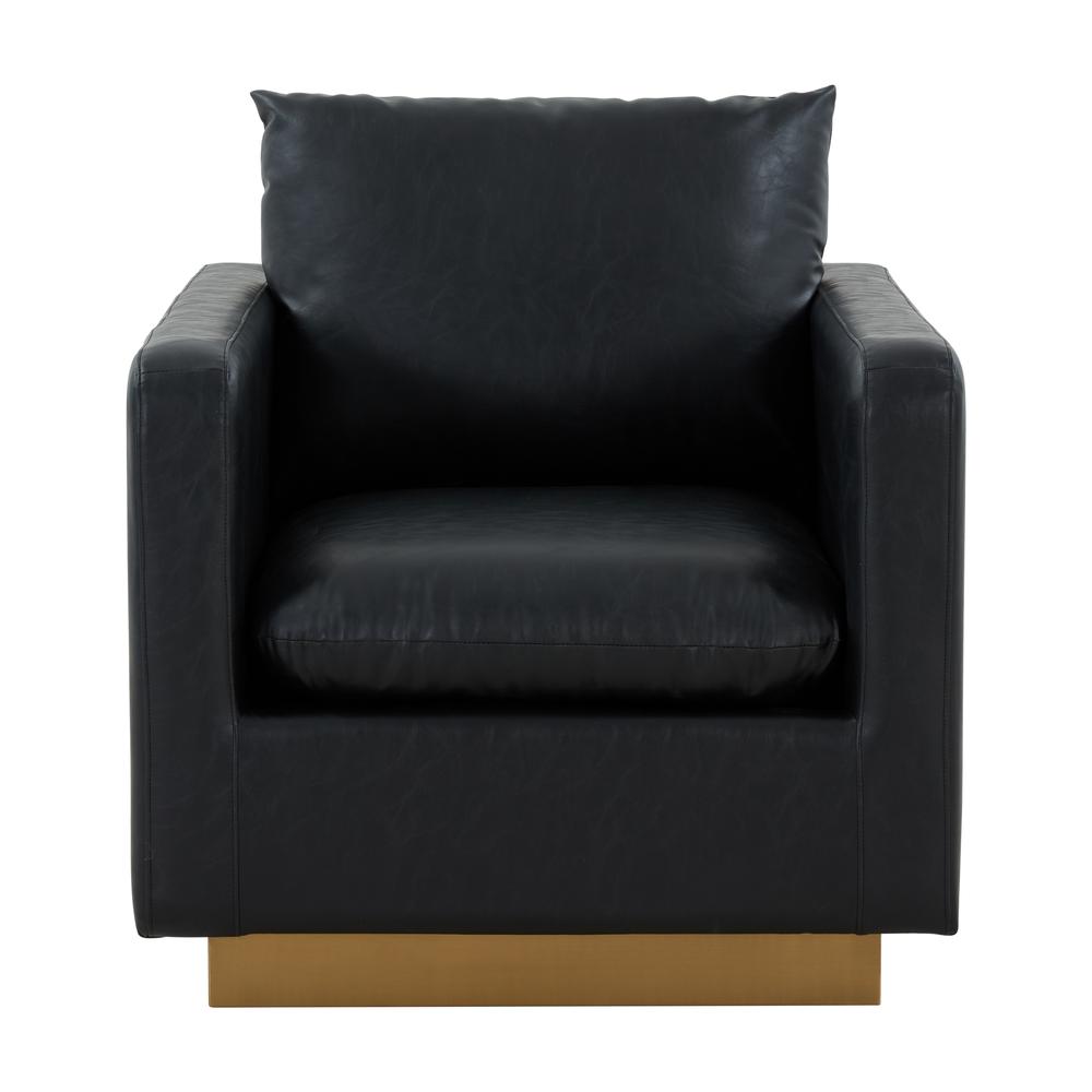 LeisureMod Nervo Leather Accent Armchair With Gold Frame, Black. Picture 4