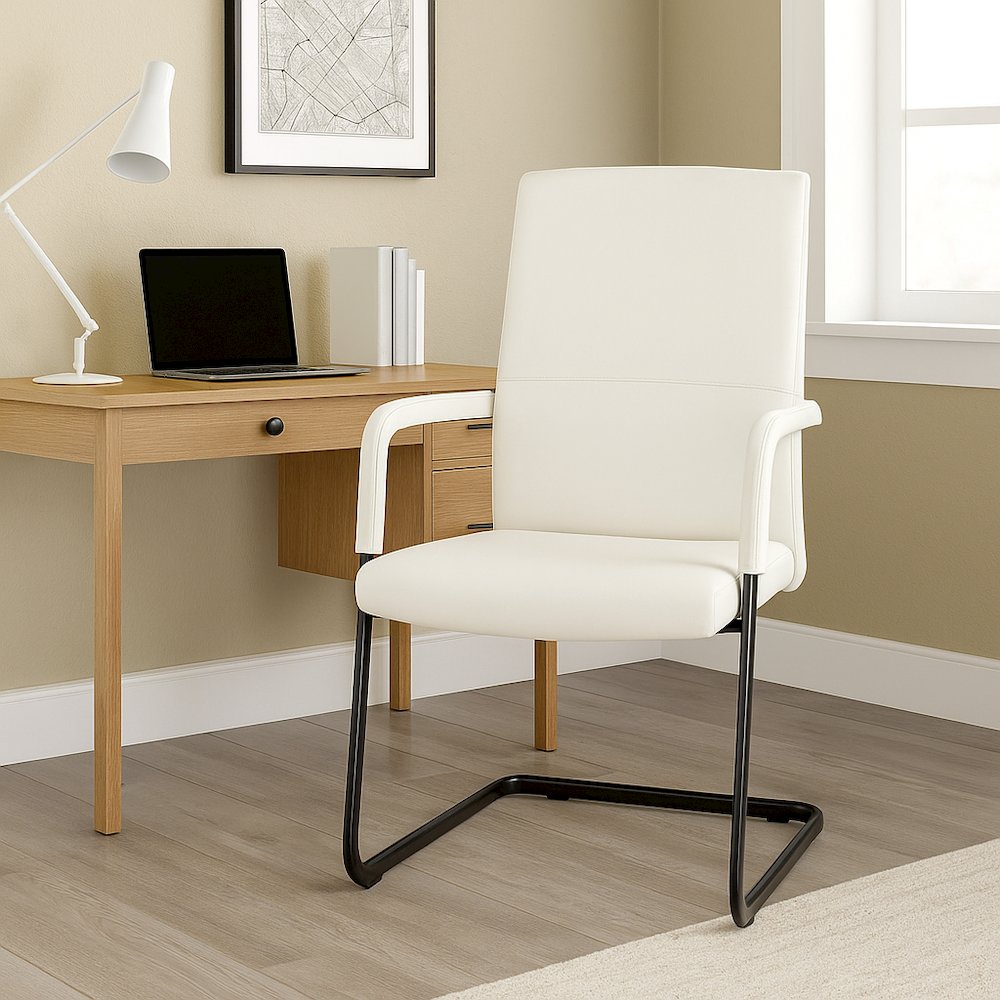 Evander Office Guest Chair in White Leather. Picture 8