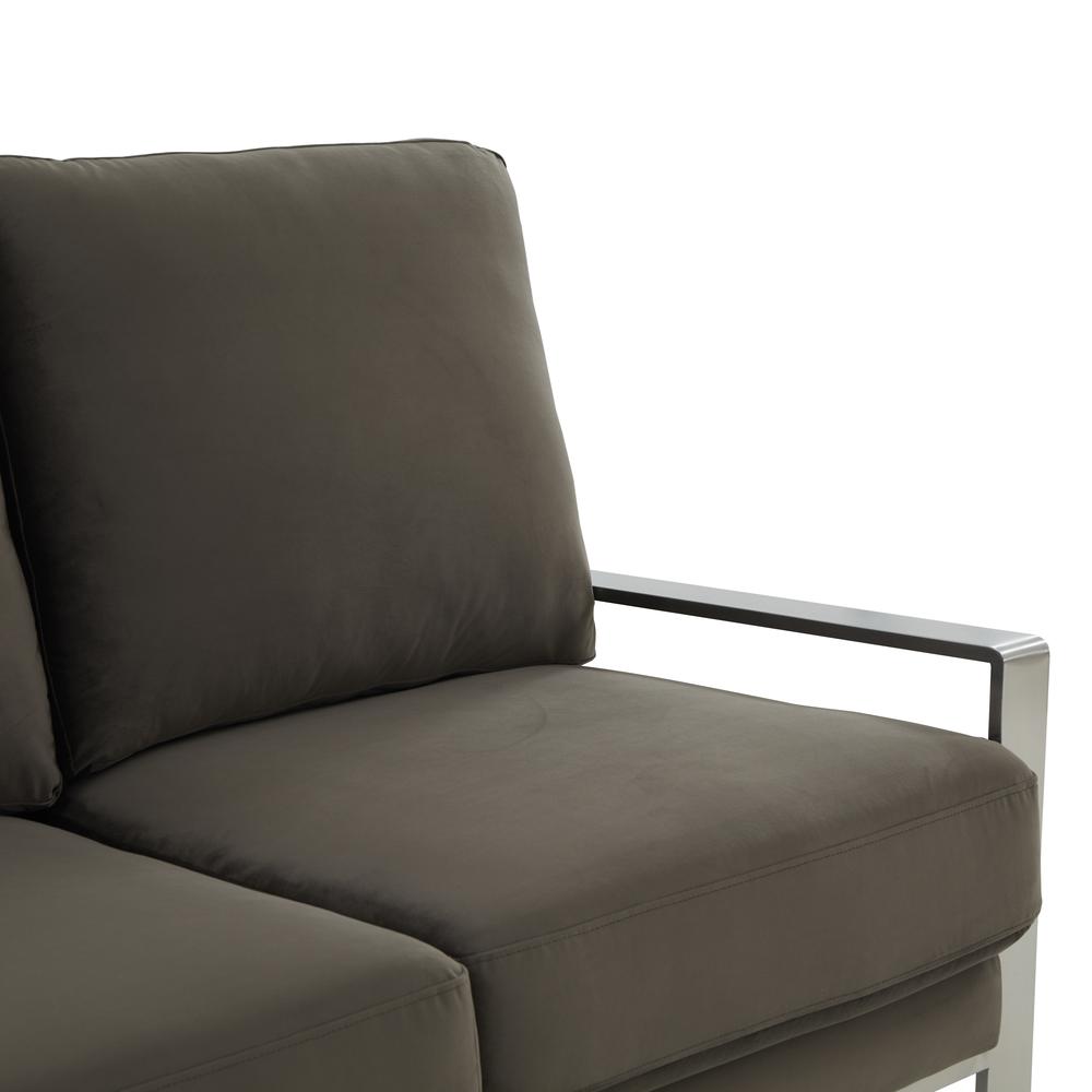 LeisureMod Jefferson Contemporary Modern Design Velvet Sofa With Silver Frame. Picture 5