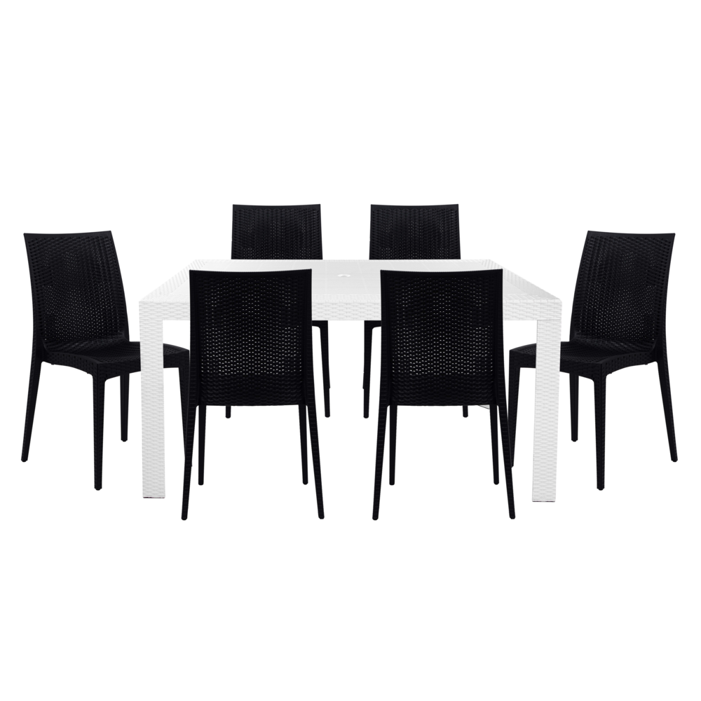Mace 7-Piece Outdoor Dining Set with Rectangular Table and Stackable Chairs. Picture 1