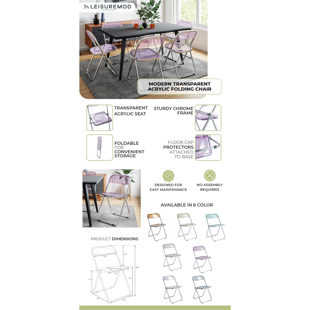 Lawrence Acrylic Folding Chair With Metal Frame. Picture 2
