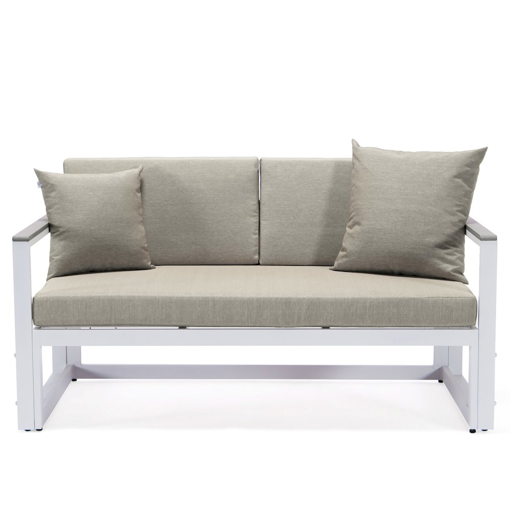 Chelsea White Sectional With Adjustable Headrest & Coffee Table With Cushions. Picture 9