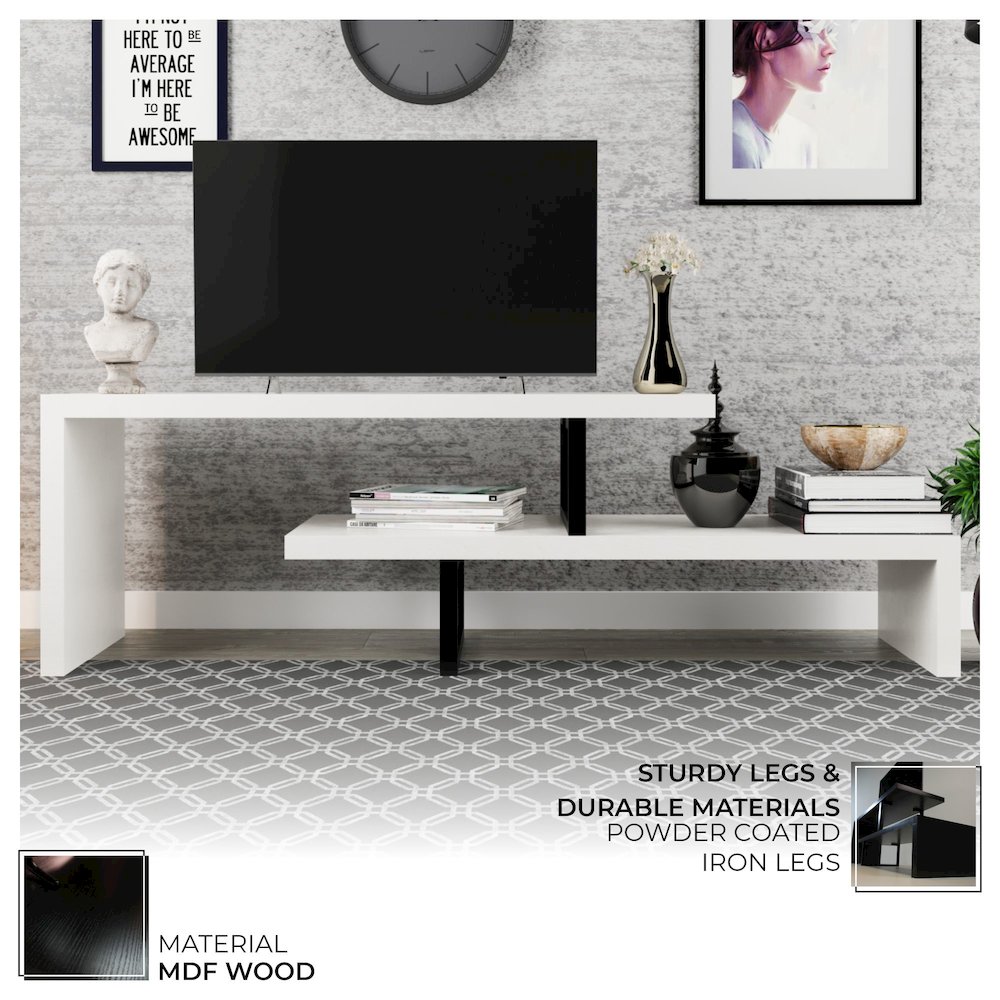 Orford Mid-Century Modern TV Stand in White. Picture 15