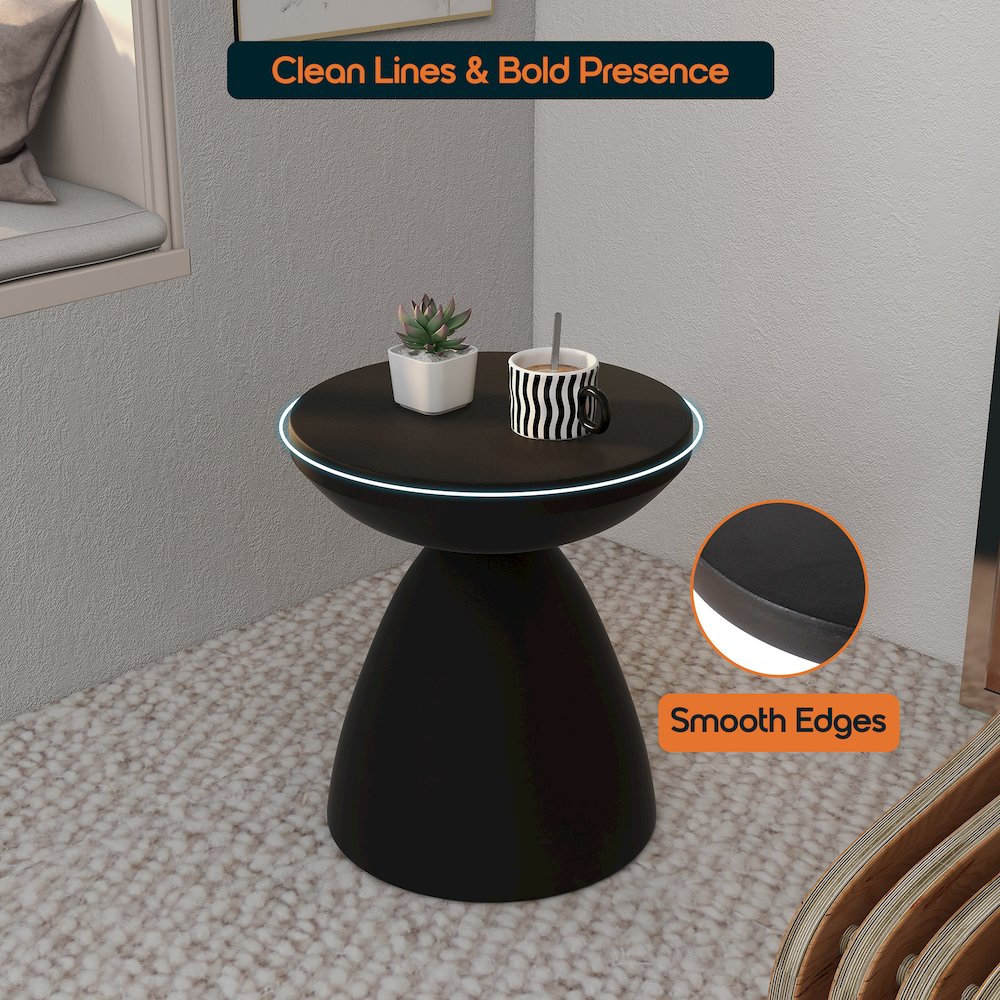 Dune Collection Fiberglass Outdoor Side Table in Black. Picture 14