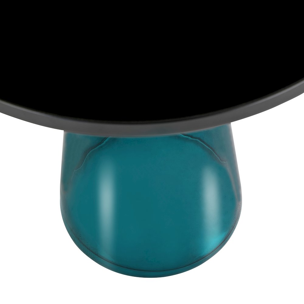 Tully Collection Glass side Table Blue glass, Black Rim with Black Glass top. Picture 12