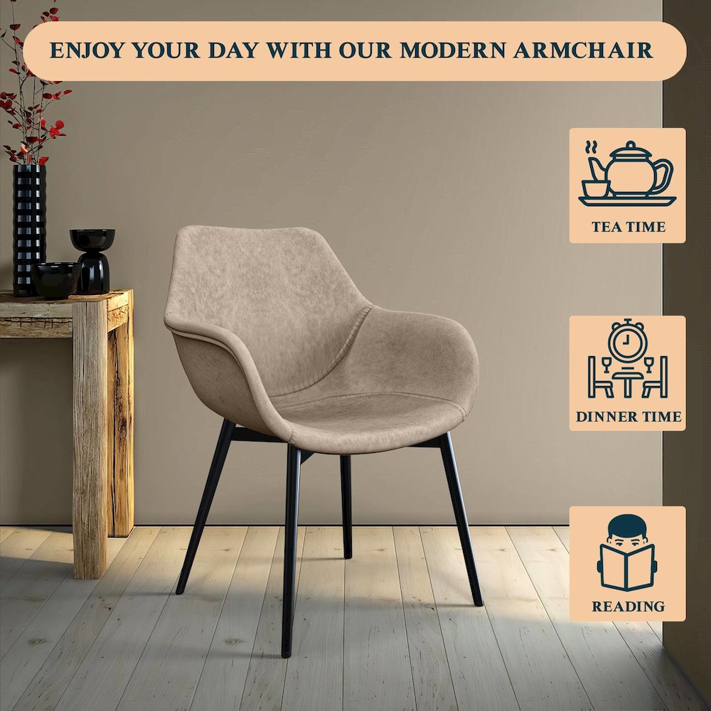 Markley Modern Leather Dining Arm Chair Set of 2 in Taupe. Picture 10