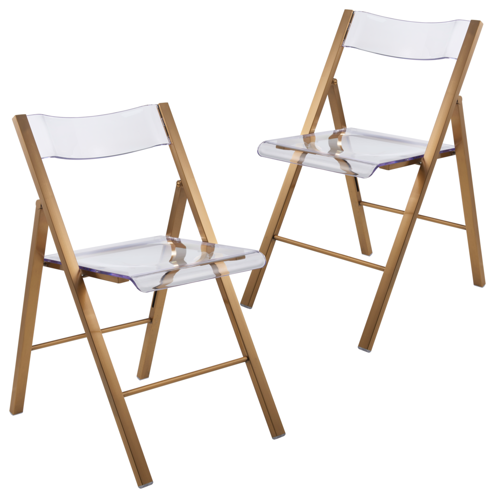 Folding Chair in Brushed Gold Finish with Stainless Steel Frame for Kitchen (set of 2). Picture 1