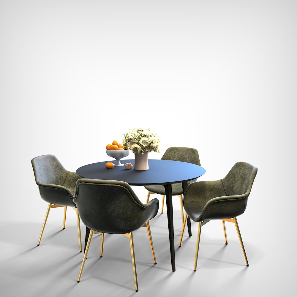Markley Modern Leather Dining Arm Chair With Gold Metal Legs. Picture 23