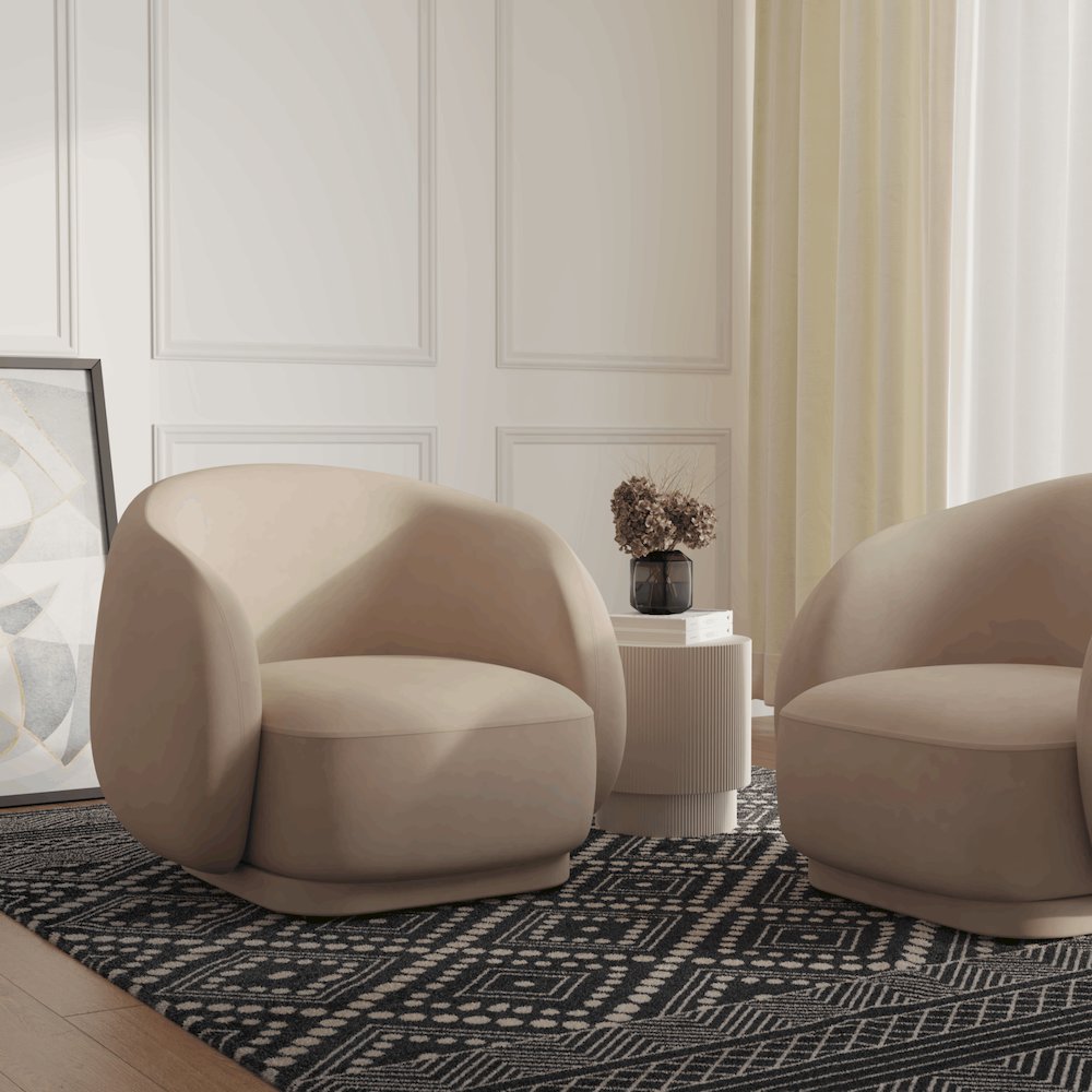 Faze Collection Modern Single Seater Sofa in Beige Velvet. Picture 5
