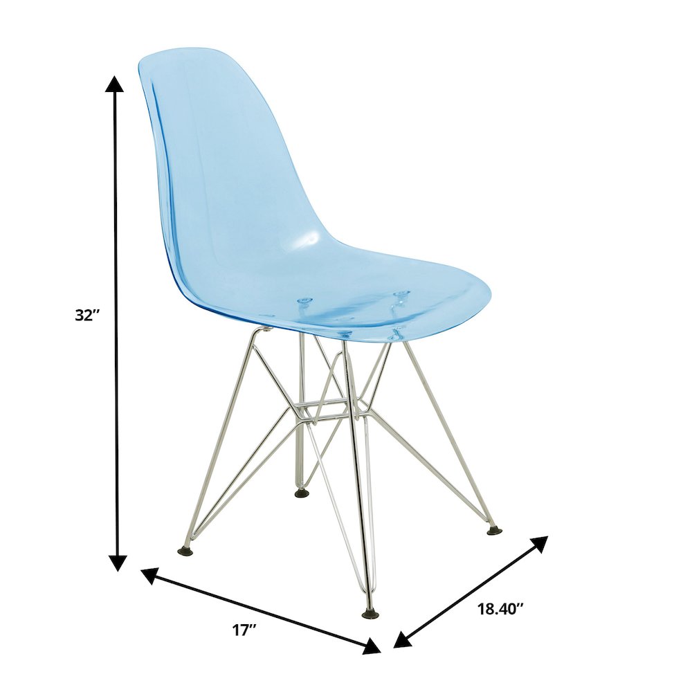 5-Piece Dining Set 35" Round Dining Table in Chrome - Transparent Blue. Picture 17