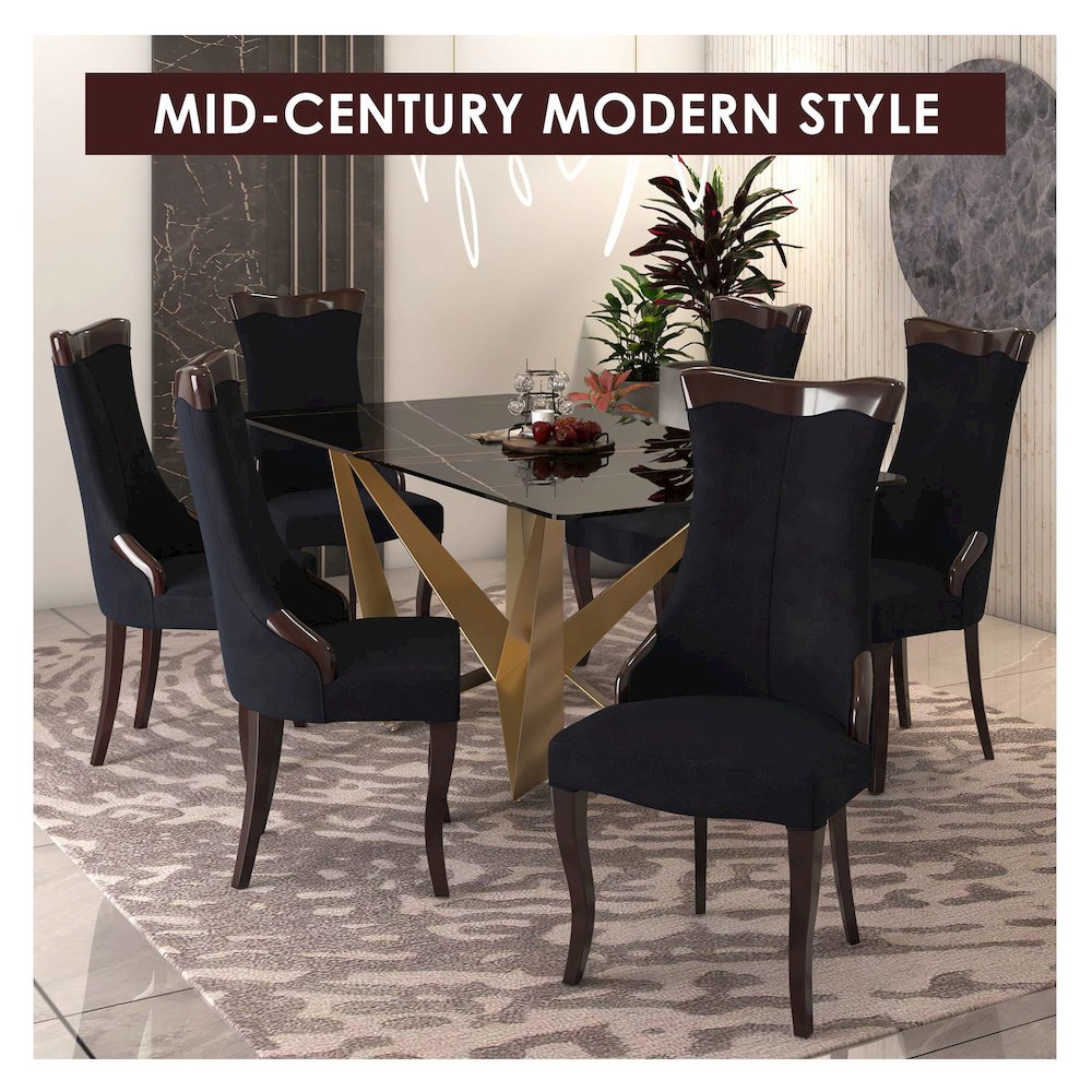 Novara Collection Modern Wooden Dining Chair in Black Velvet Set of 2. Picture 5