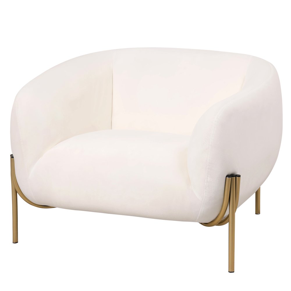 Zuno Collection Modern Single Seater Sofa in White Velvet. Picture 7