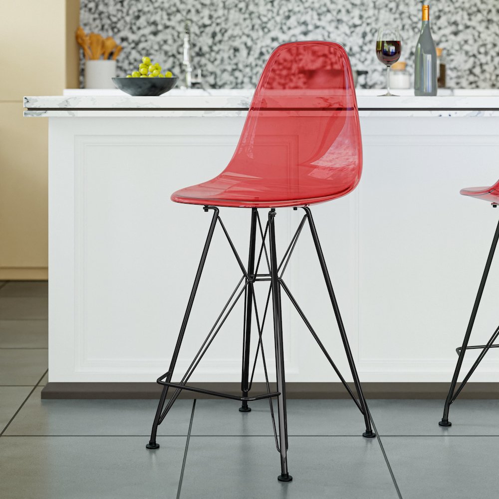 Modern Acrylic Bar stool Cresco Collection Black Base with Trans Red seat. Picture 20