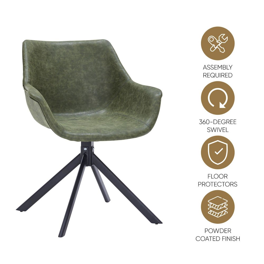 Markley Modern Leather Dining Swival Arm Chair in Green. Picture 6
