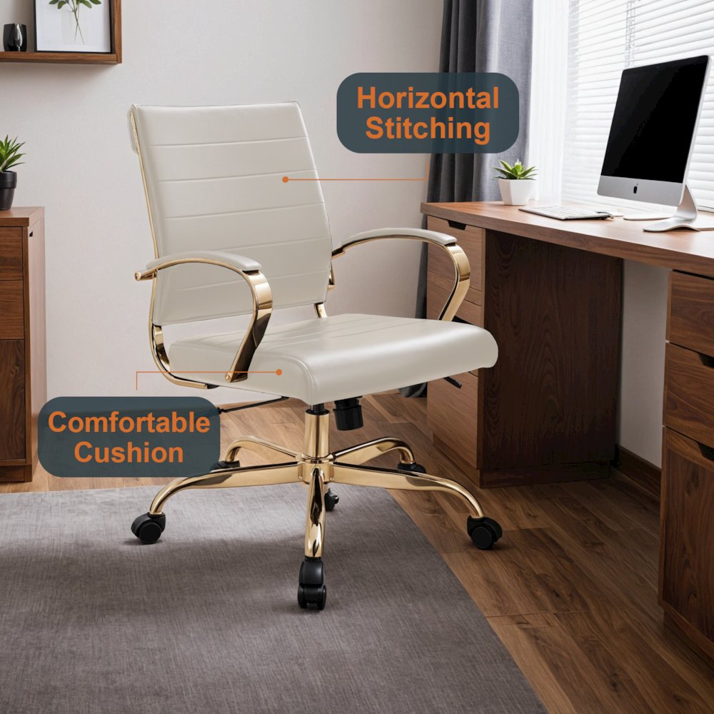 Benmar Home Leather Office Chair With Gold Frame. Picture 10