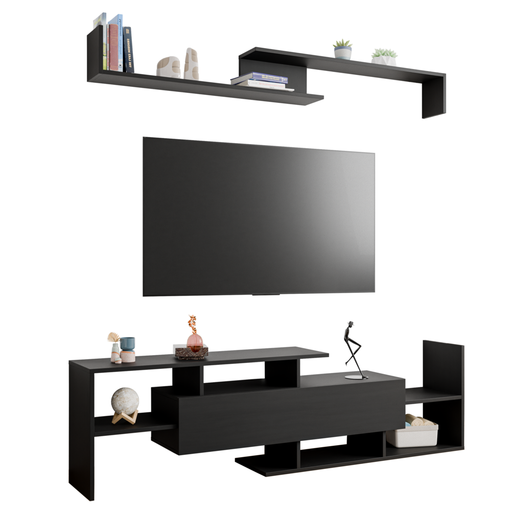 Surrey Modern TV Stand with MDF Shelves and Bookcase. Picture 12