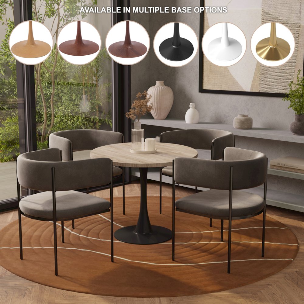 Bristol 27" Round Dining Table Black Base with Sintered Stone Natural Wood Top. Picture 7
