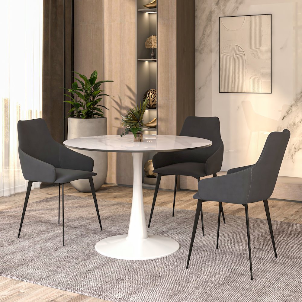 Bristol 40" round dining table White base with White Sintered stone Top. Picture 1