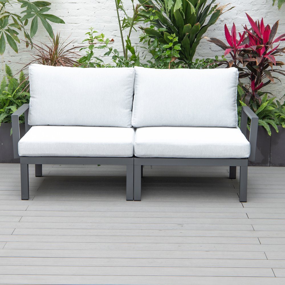 Hamilton Aluminum Patio Armchairs With Cushions Set of 2 in Light Grey. Picture 4
