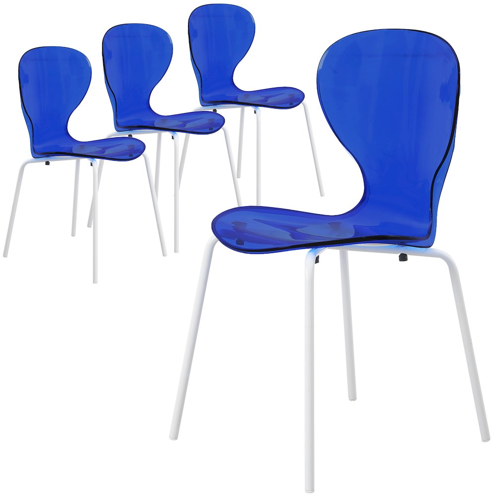 Modern Oyster Transparent Side Chair in White Base Set of 4. Picture 2