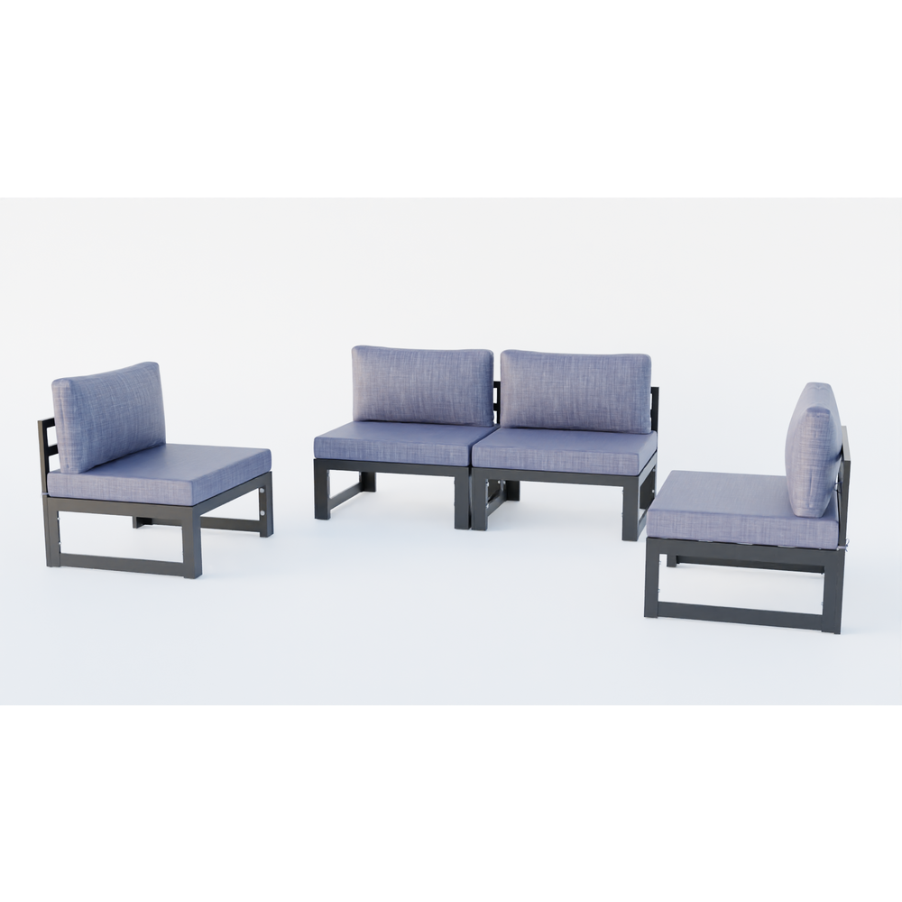 Chelsea 4-Piece Middle Patio Chairs Black Aluminum With Cushions. Picture 1