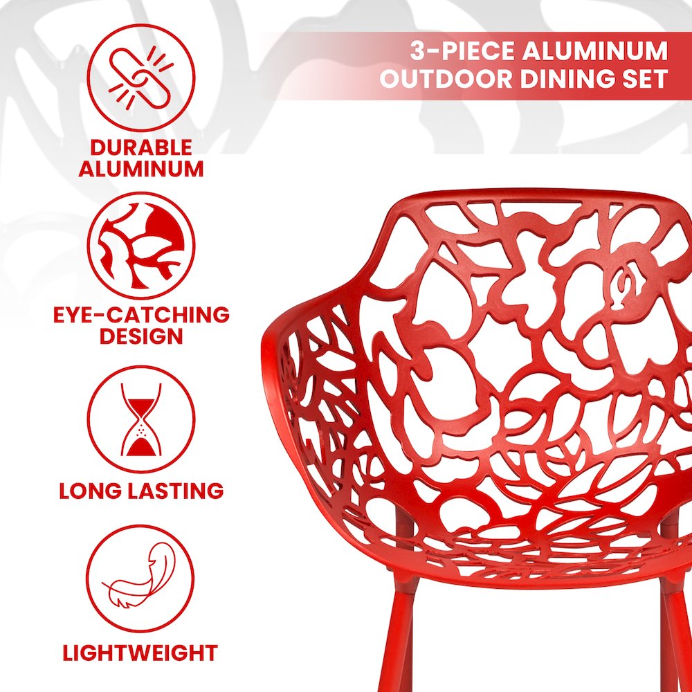 Devon Mid-Century Modern 3-Piece Aluminum Outdoor Patio Dining Set. Picture 5