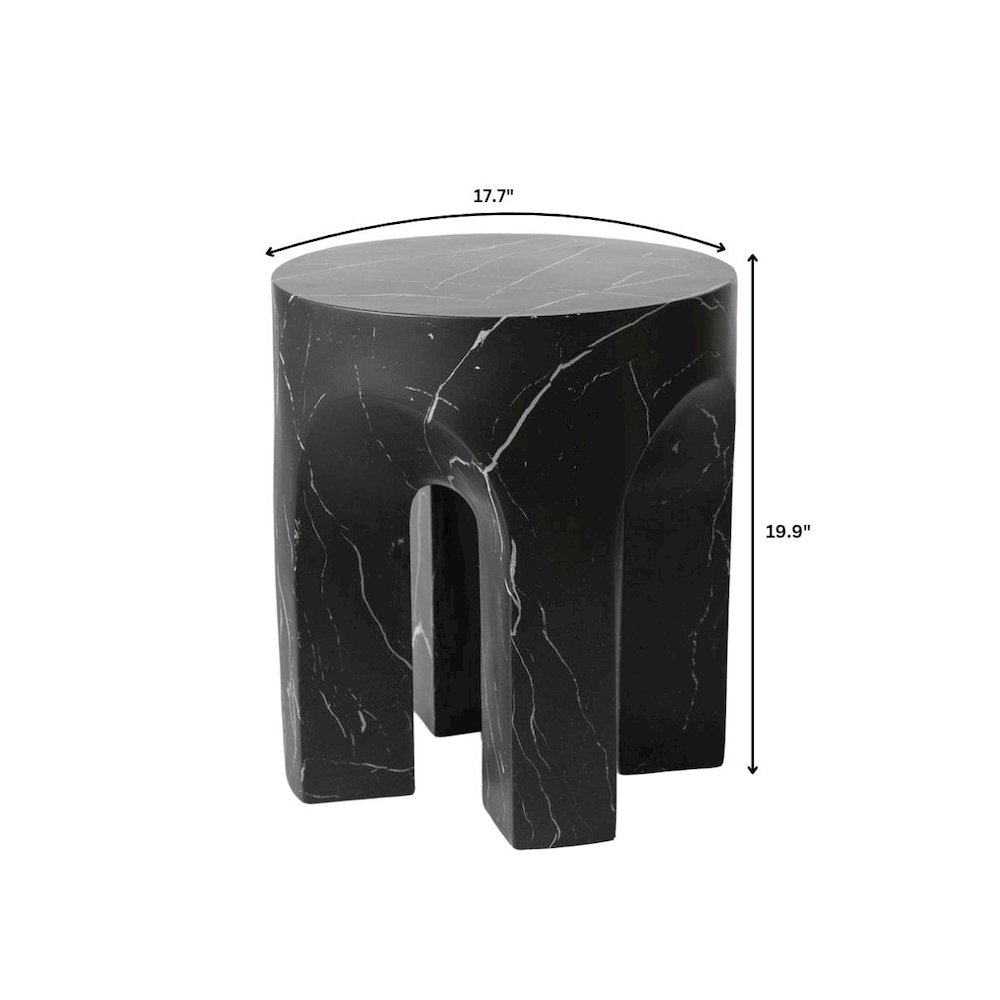 Crus Collection Fiberglass Outdoor Side Table Marbleized Black. Picture 10