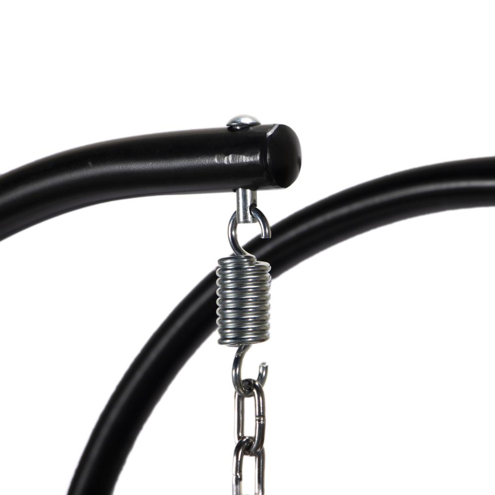 LeisureMod MendozaWicker Hanging 2 person Egg Swing Chair in Charcoal Blue. Picture 5