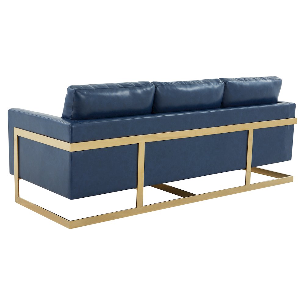 Lincoln Modern Mid-Century Upholstered Leather Sofa with Gold Frame. Picture 8