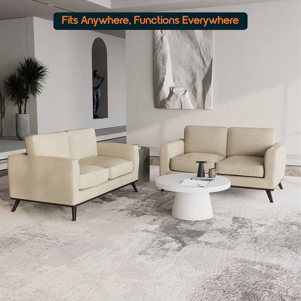 Chester Modern Faux Leather Loveseat in Beige Mesh. Picture 4