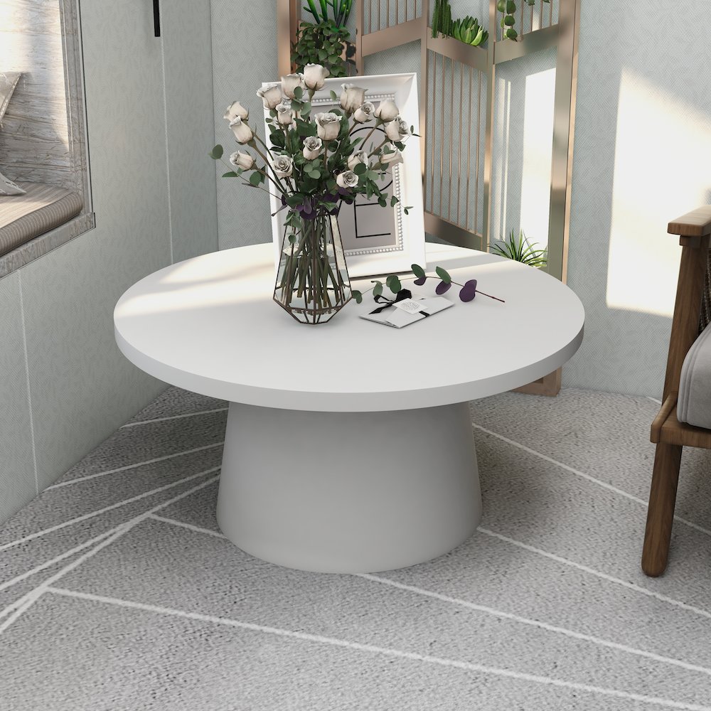 Dune Collection Fiberglass Outdoor Coffee Table In White. Picture 24