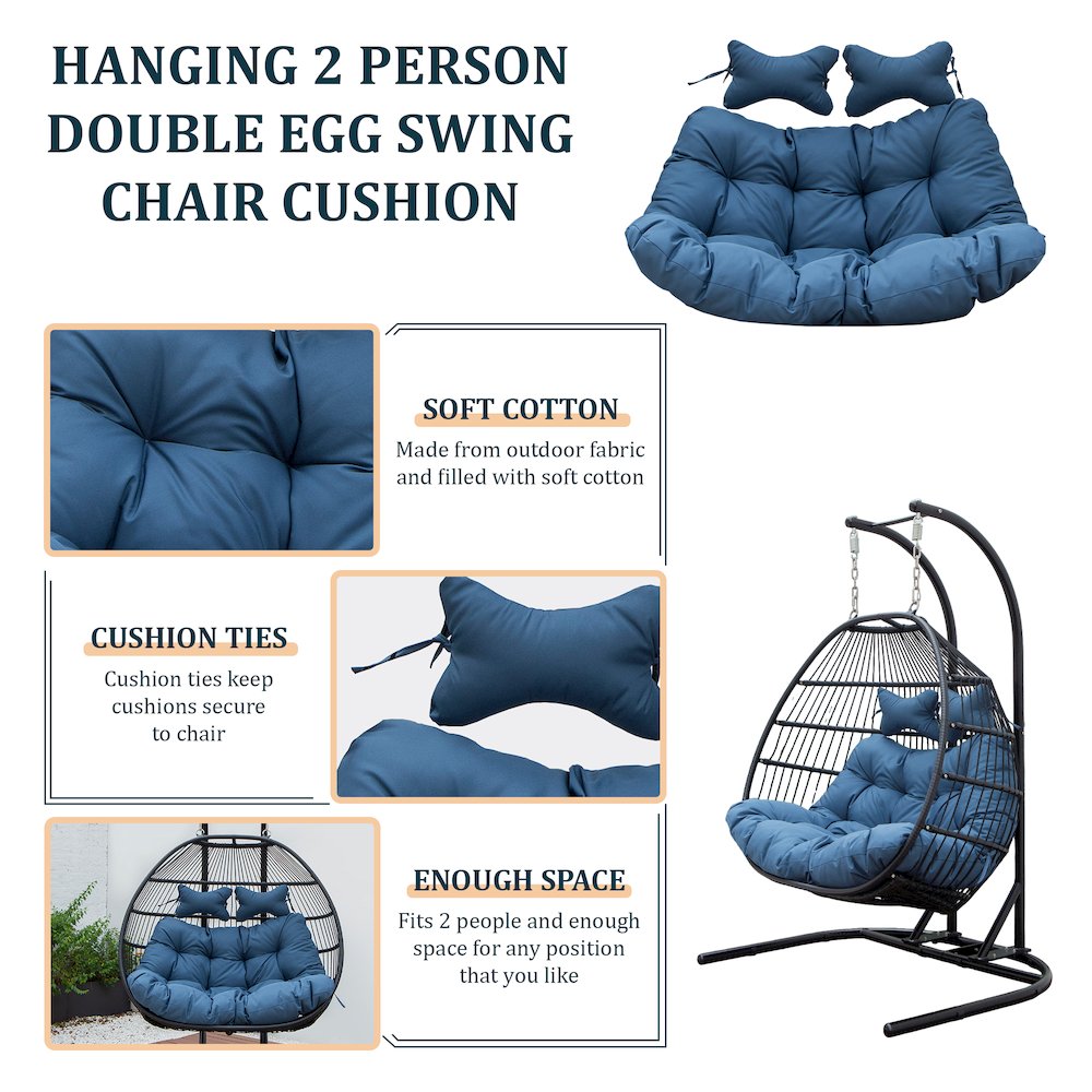 Wicker 2 Person Double Folding Hanging Egg Swing Cushion. Picture 3
