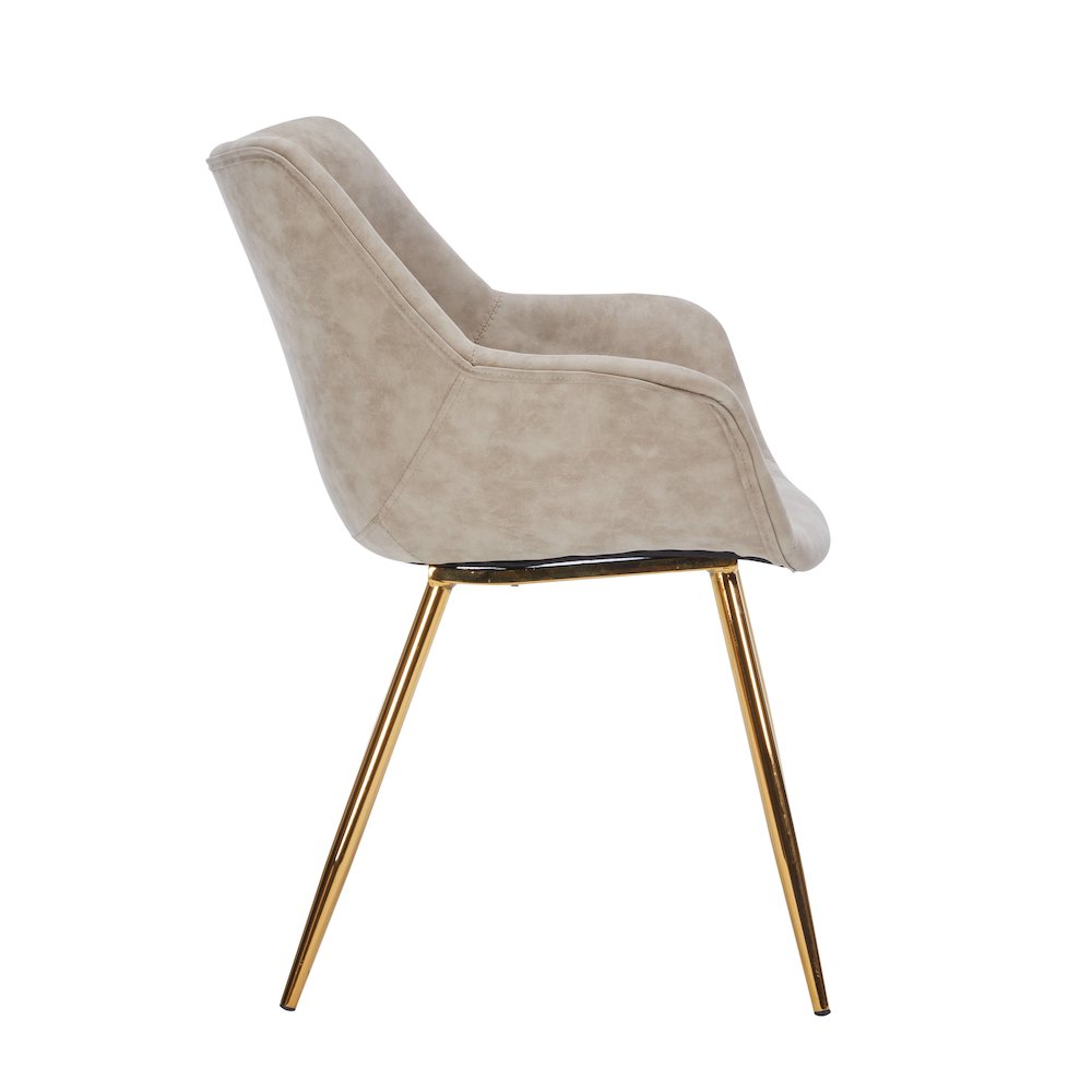 Markley Modern Leather Dining Arm Chair With Gold Legs in Taupe Set of 4. Picture 8