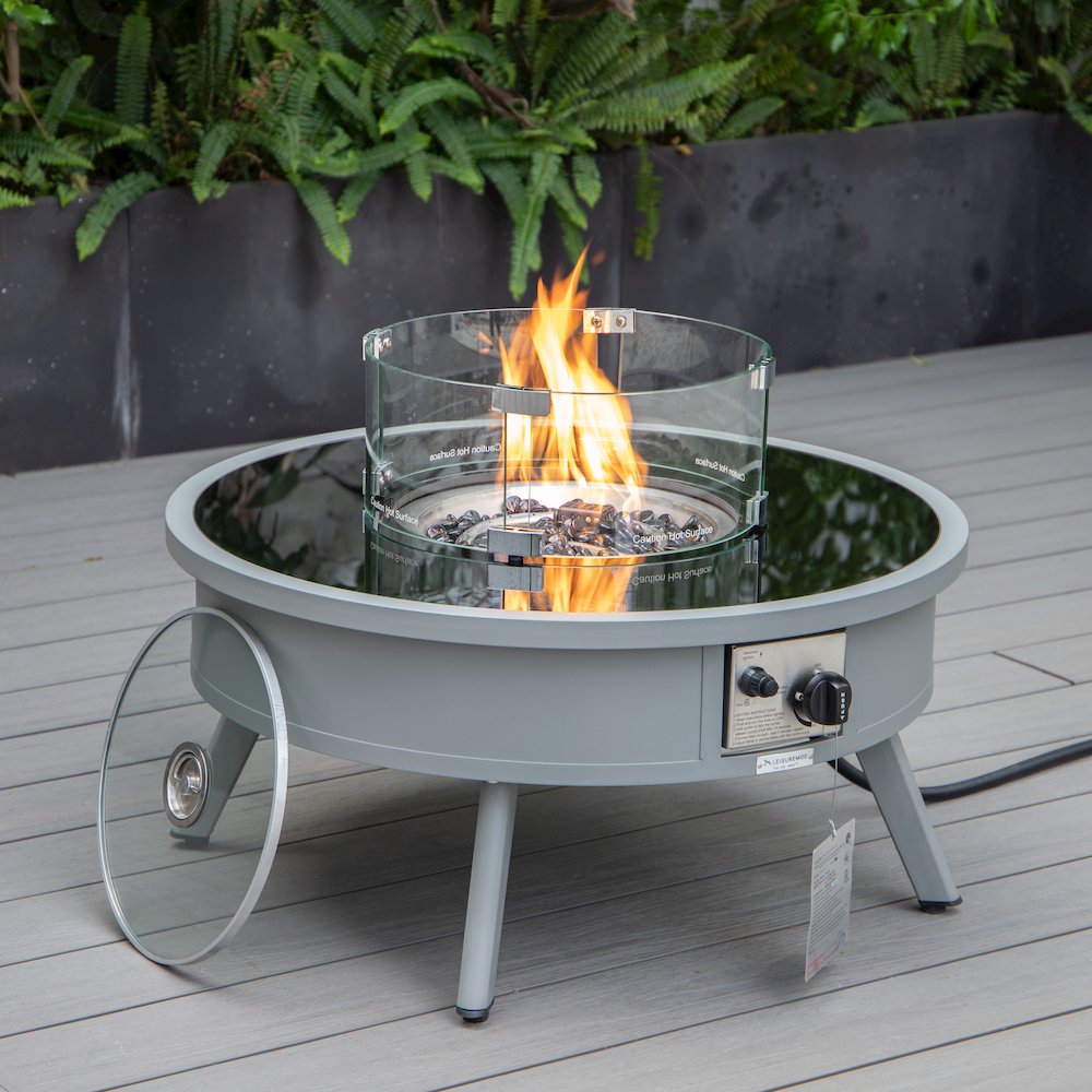 Walbrooke Patio Round Fire Pit and Tank Holder in Grey. Picture 5
