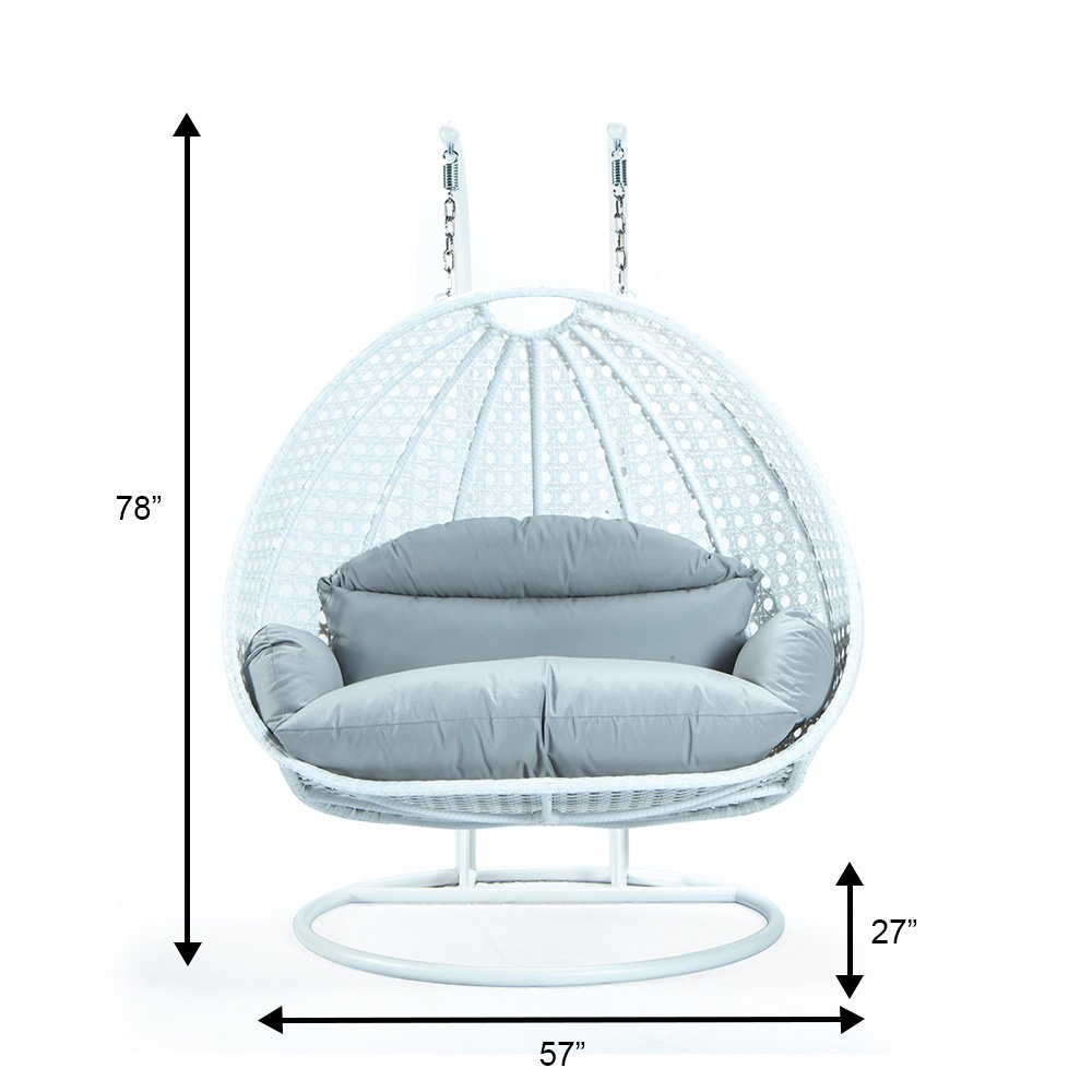 White Wicker Hanging 2 person Egg Swing Chair. Picture 12