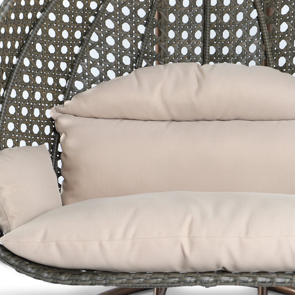 Beige Wicker Hanging 2 person Egg Swing Chair. Picture 5