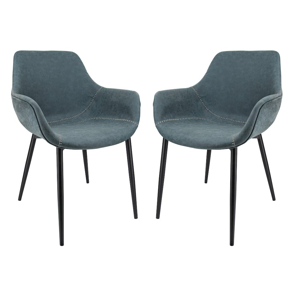 Markley Modern Leather Dining Arm Chair With Metal Legs Set of 2. Picture 1