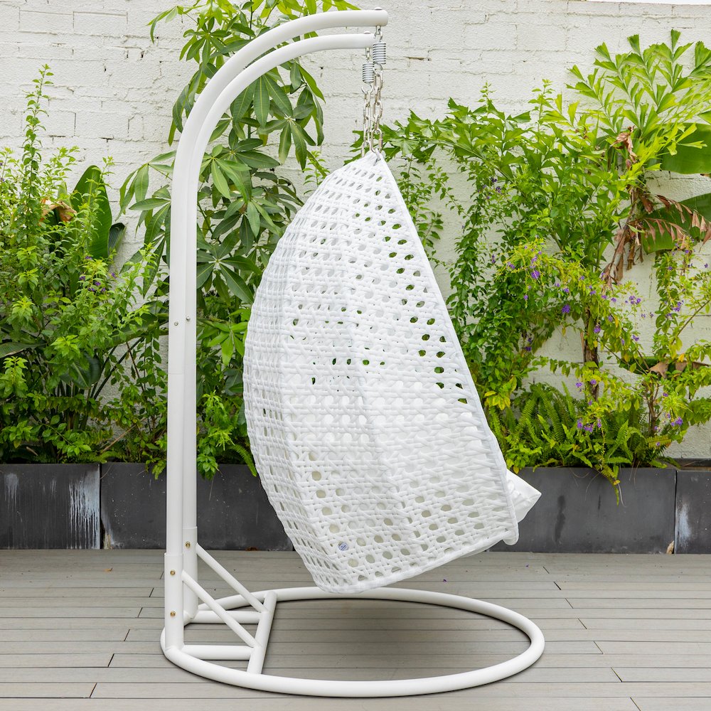 White Wicker Hanging 2 person Egg Swing Chair. Picture 4