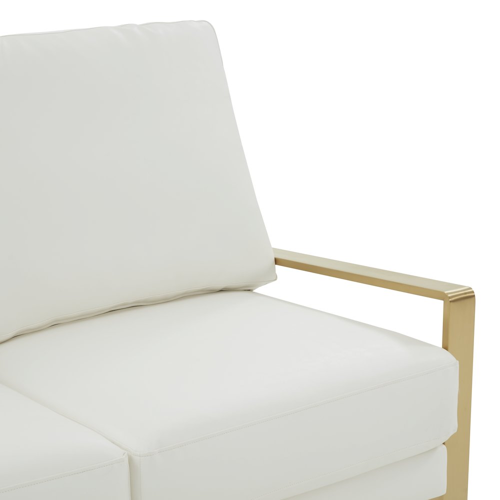 Jefferson - Leather Loveseat - Gold Frame - White. Picture 6