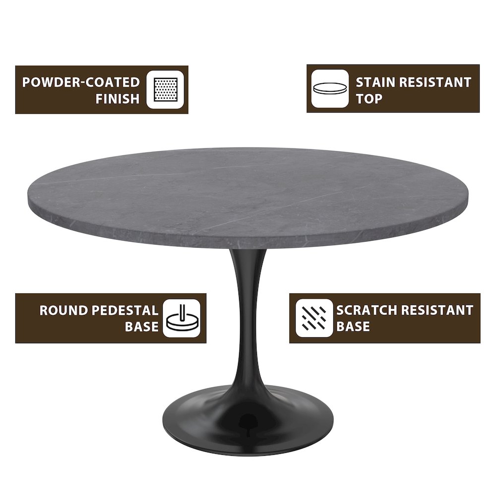 Verve Collection 48 Round Dining Table, Black Base with Sintered Stone Grey Top. Picture 2