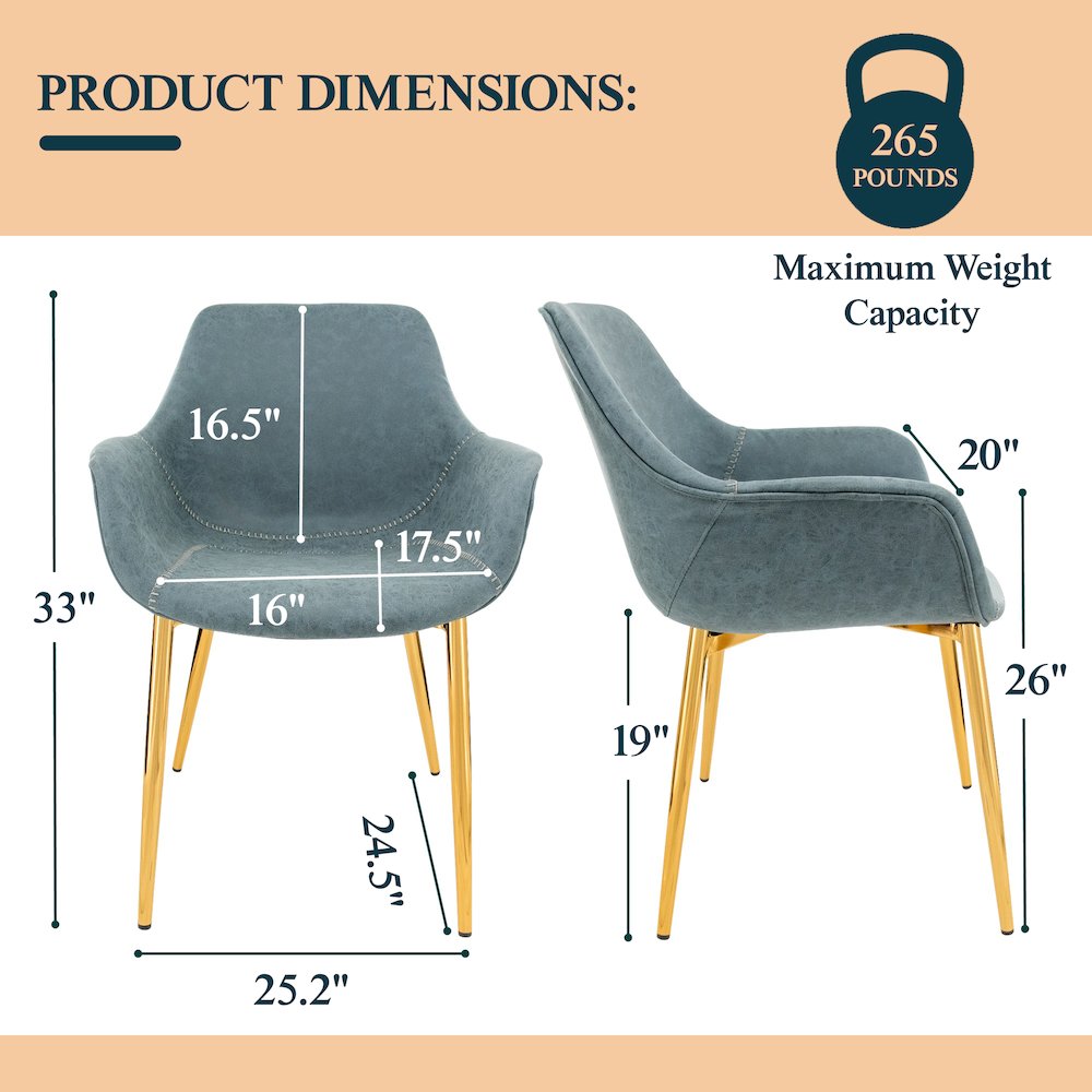 Markley Modern Leather Dining Arm Chair With Gold Metal Legs. Picture 2