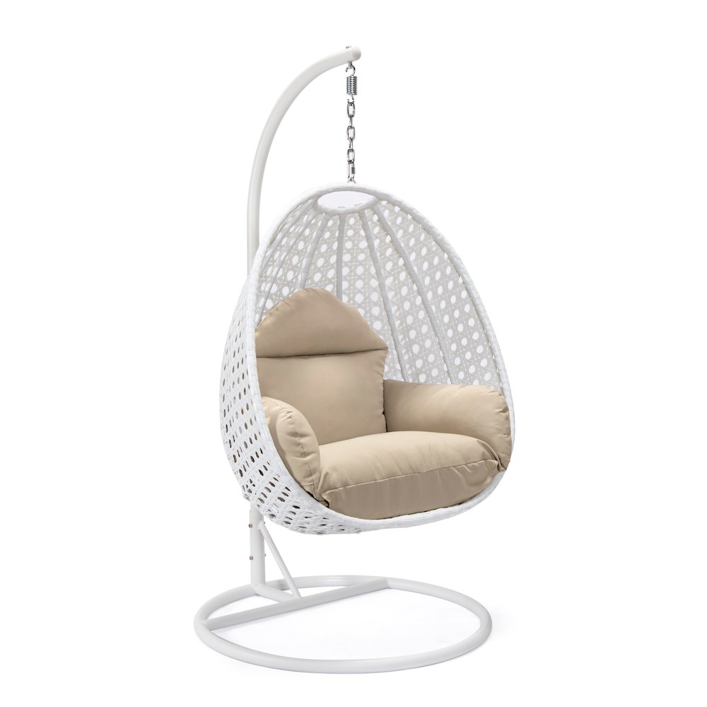 White Wicker Hanging Egg Swing Chair. Picture 1