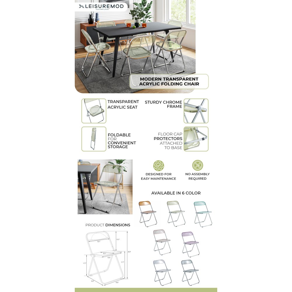 Lawrence Acrylic Folding Chair With Metal Frame. Picture 2