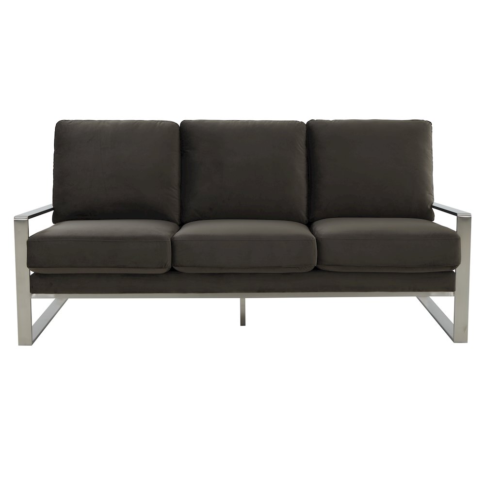 Jefferson Contemporary Modern Design Velvet Sofa With Silver Frame. Picture 3